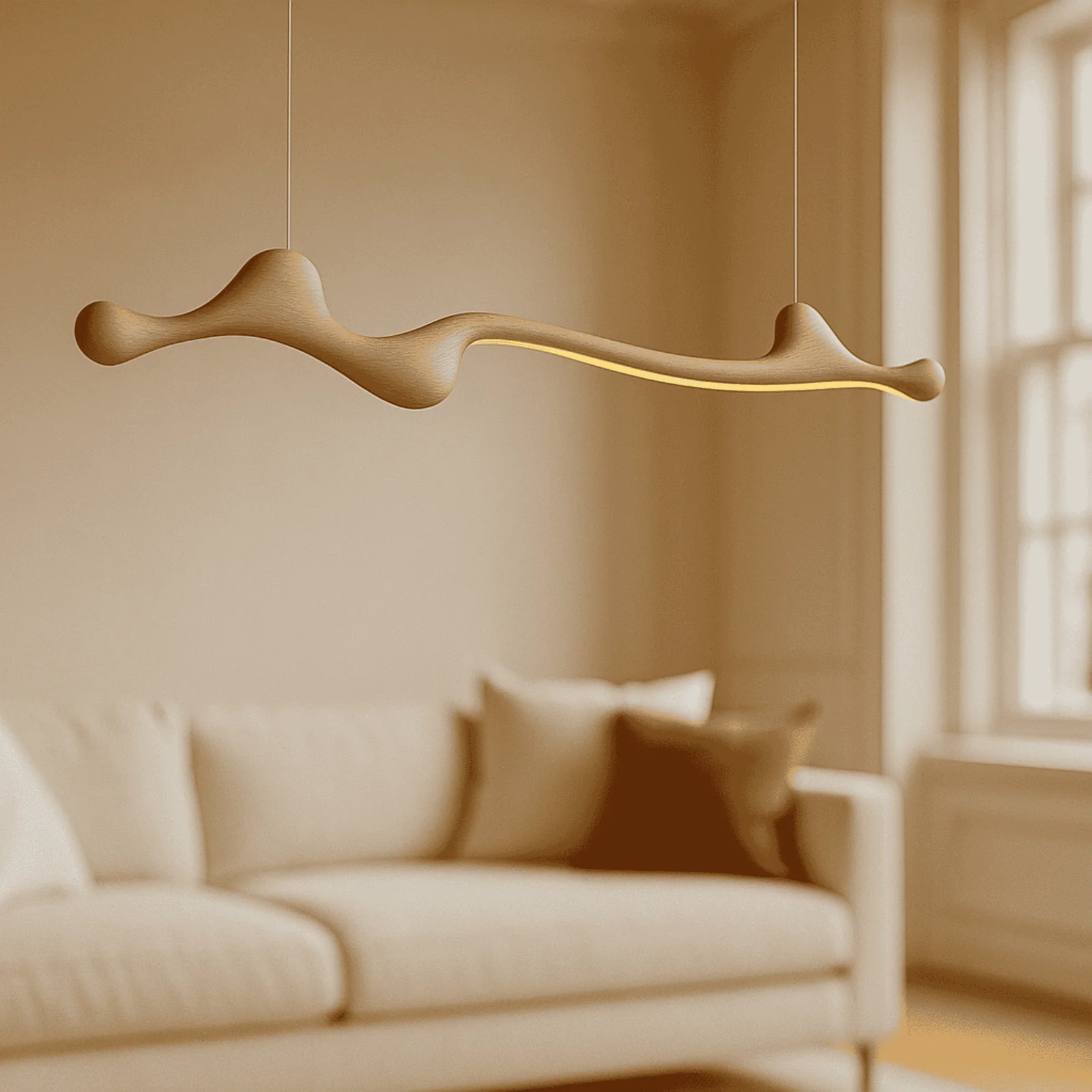 Skoglyn Ash Wood Dimmable Linear Pendant Light, Ceiling Fixtures