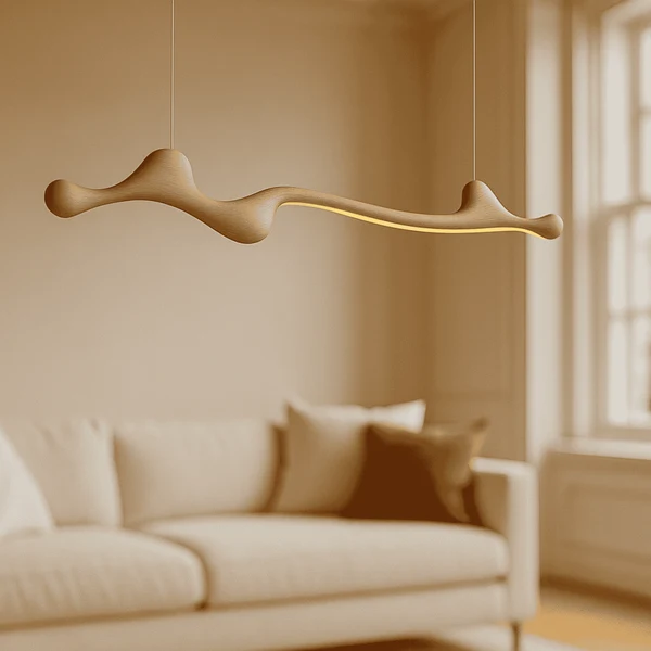 Skoglyn dimbare lineaire hanglamp van essenhout