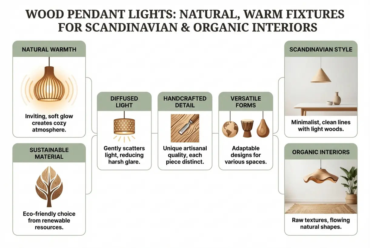 Wood Pendant Lights: Natural, Warm Fixtures for Scandinavian & Organic Interiors - infographic