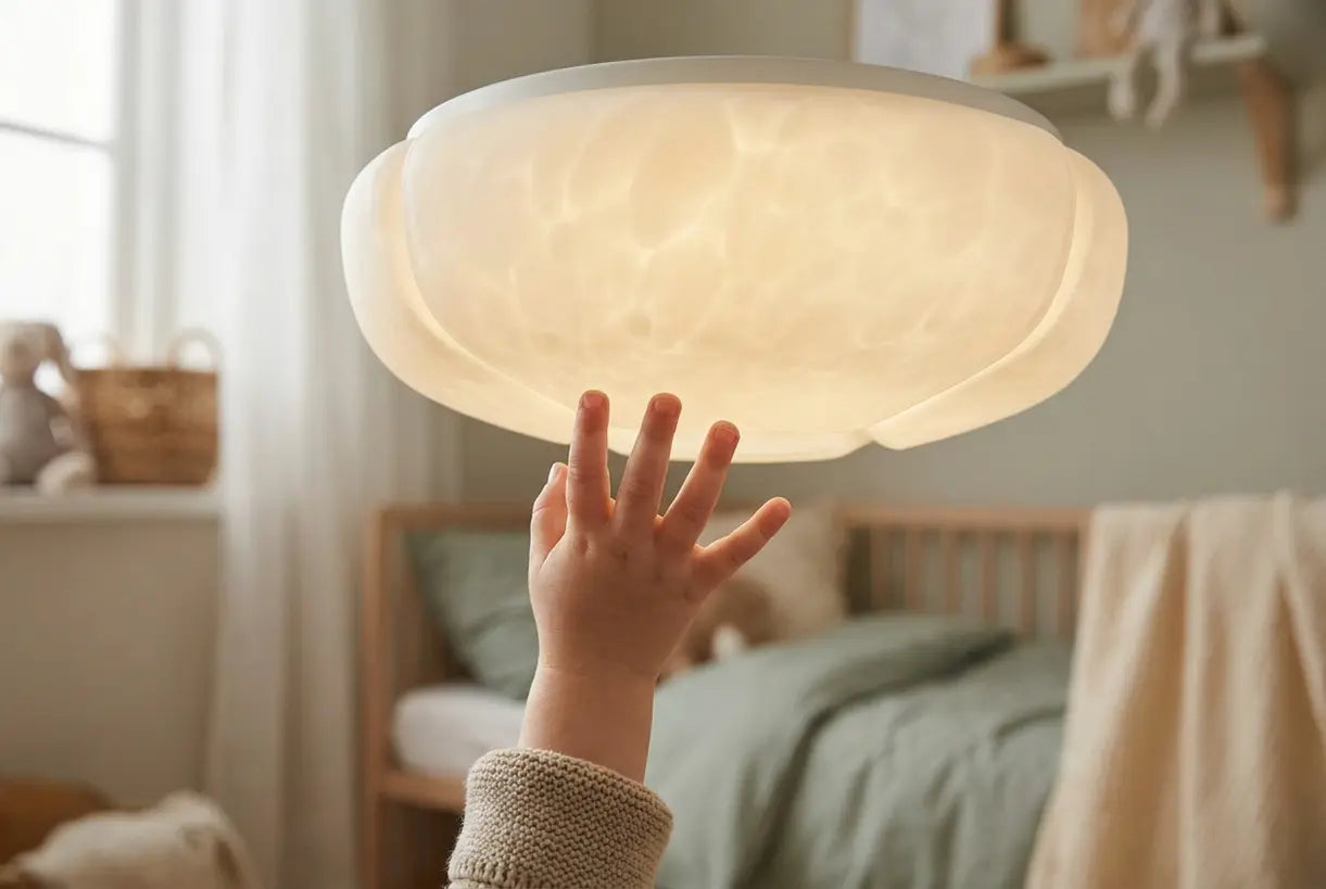 Child-safe LED ceiling light with warm glow in kids bedroom