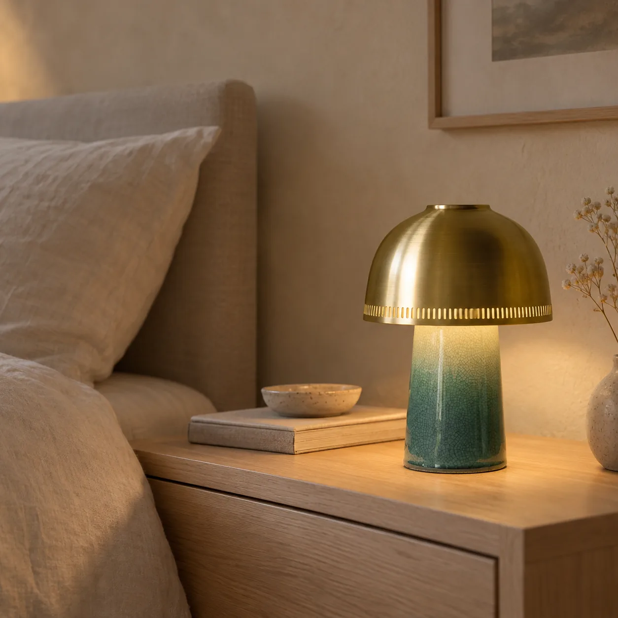 Glödra Cordless Ceramic Table Lamp Touch Dimmer, styled in a Scandinavian interior