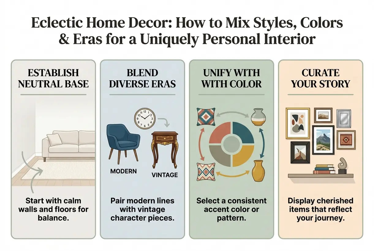 Eclectic Home Decor: How to Mix Styles, Colors & Eras for a Uniquely Personal Interior - infographic