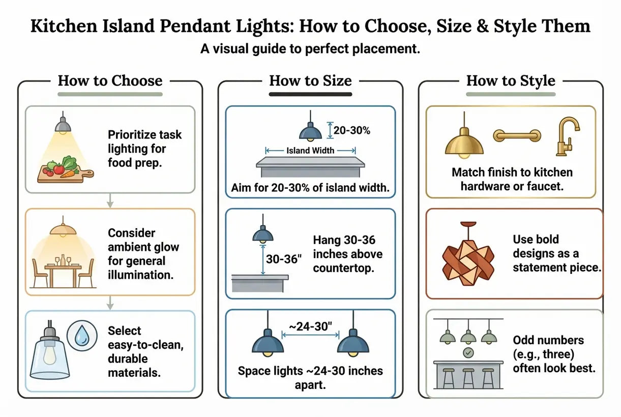 Kitchen Island Pendant Lights: How to Choose, Size & Style Them - infographic