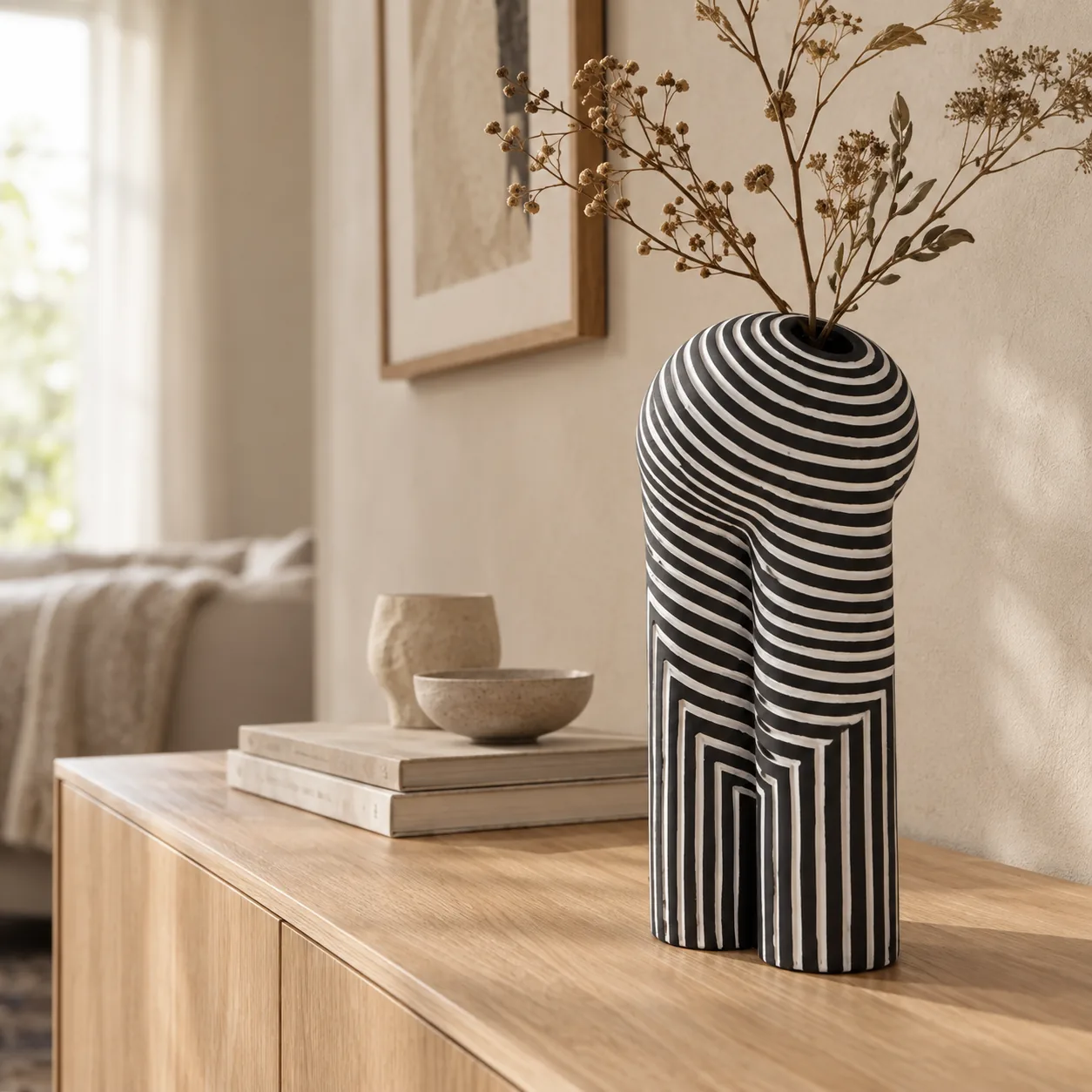 Linjera Zwart-witte Sculpturale Hars Vaas