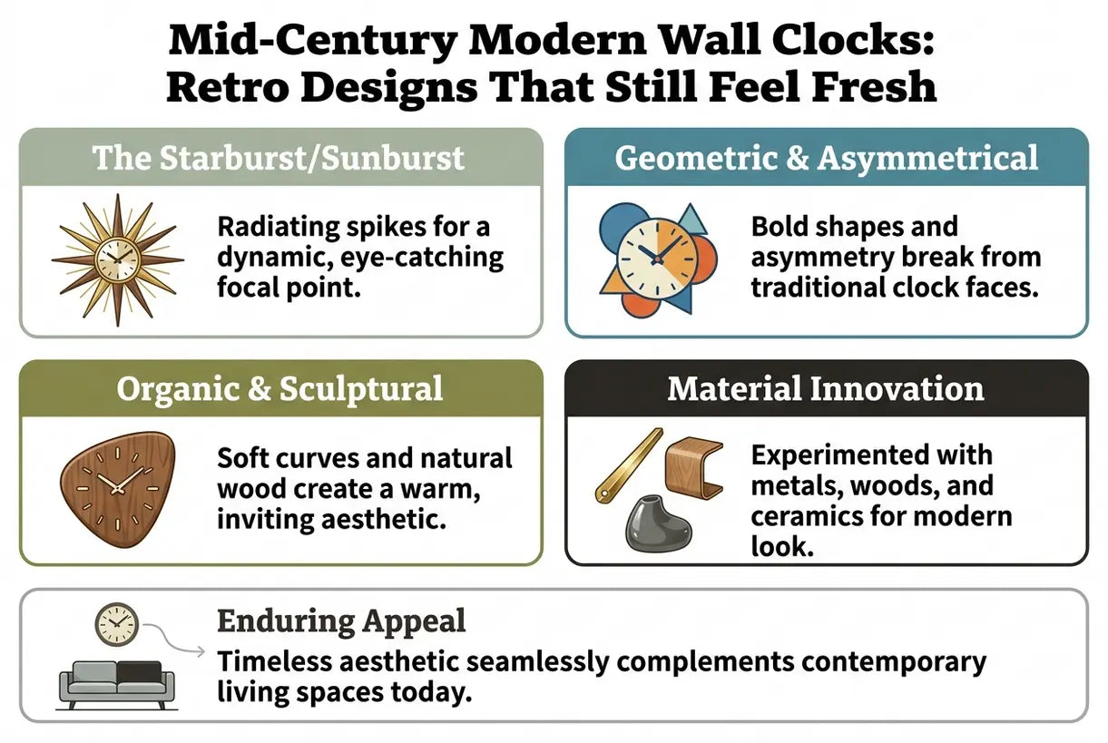 Mid-Century Modern Wanduhren: Retro-Designs, die immer noch frisch wirken - Infografik