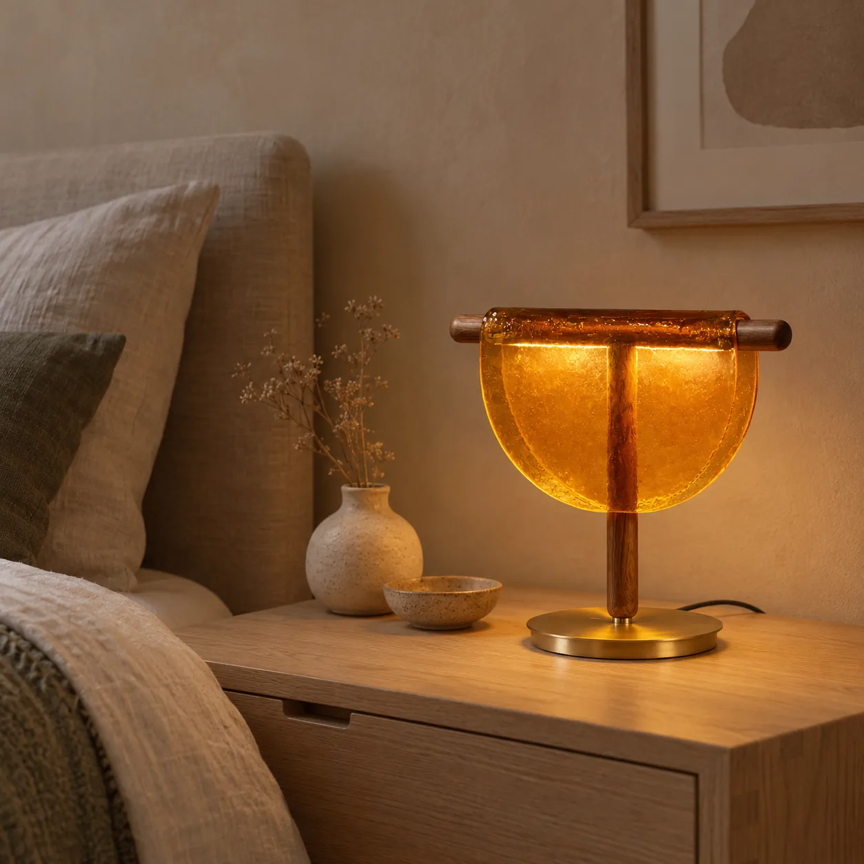 Halvglo Nordic Halbmond-Tischleuchte aus Amberglas