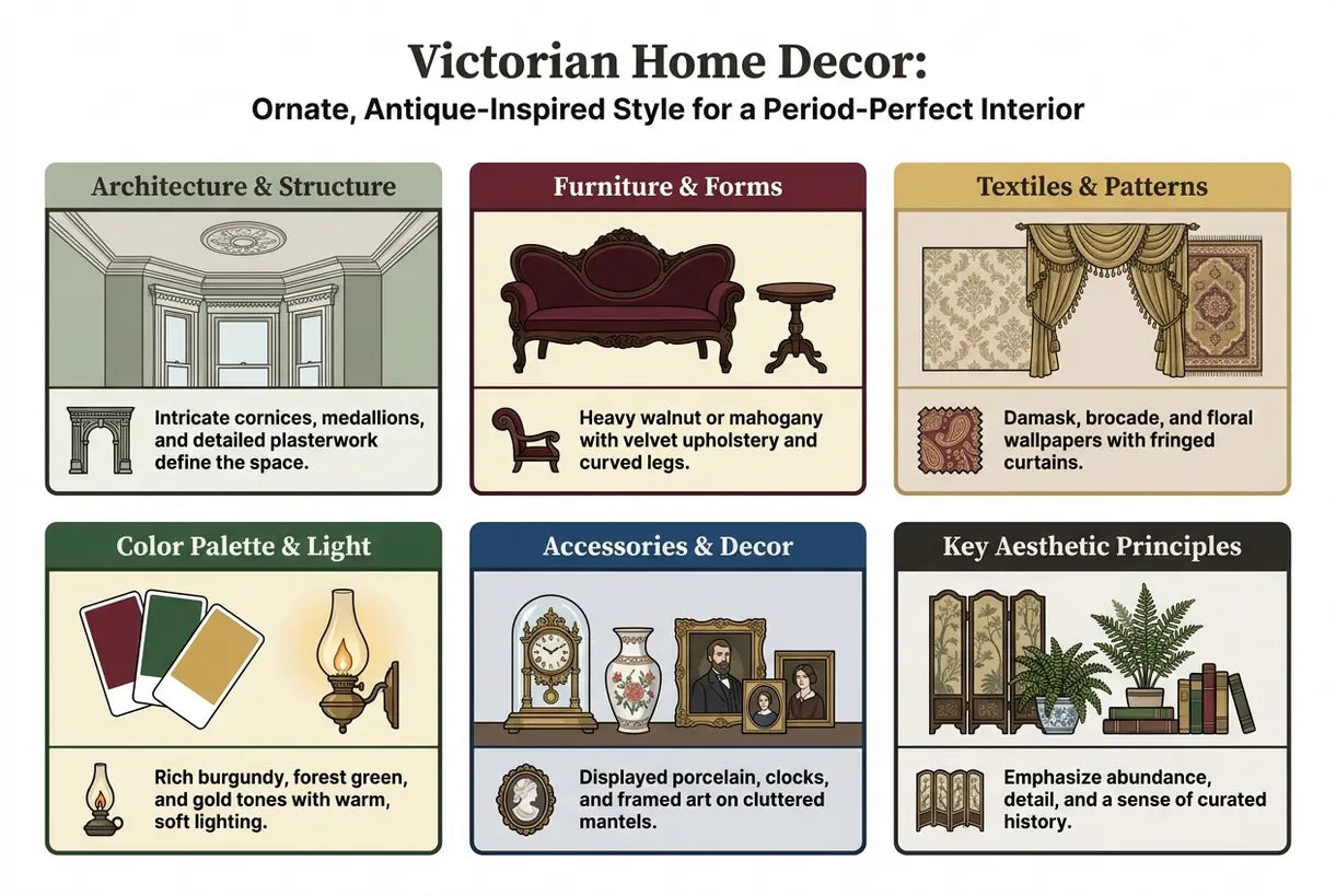 Victorian Home Decor: Ornate, Antique-Inspired Style for a Period-Perfect Interior - infographic