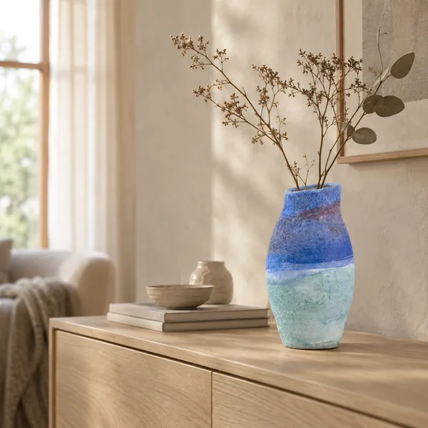 Dyvna Blauw Gradiënt Keramische Vaas voor Woondecoratie