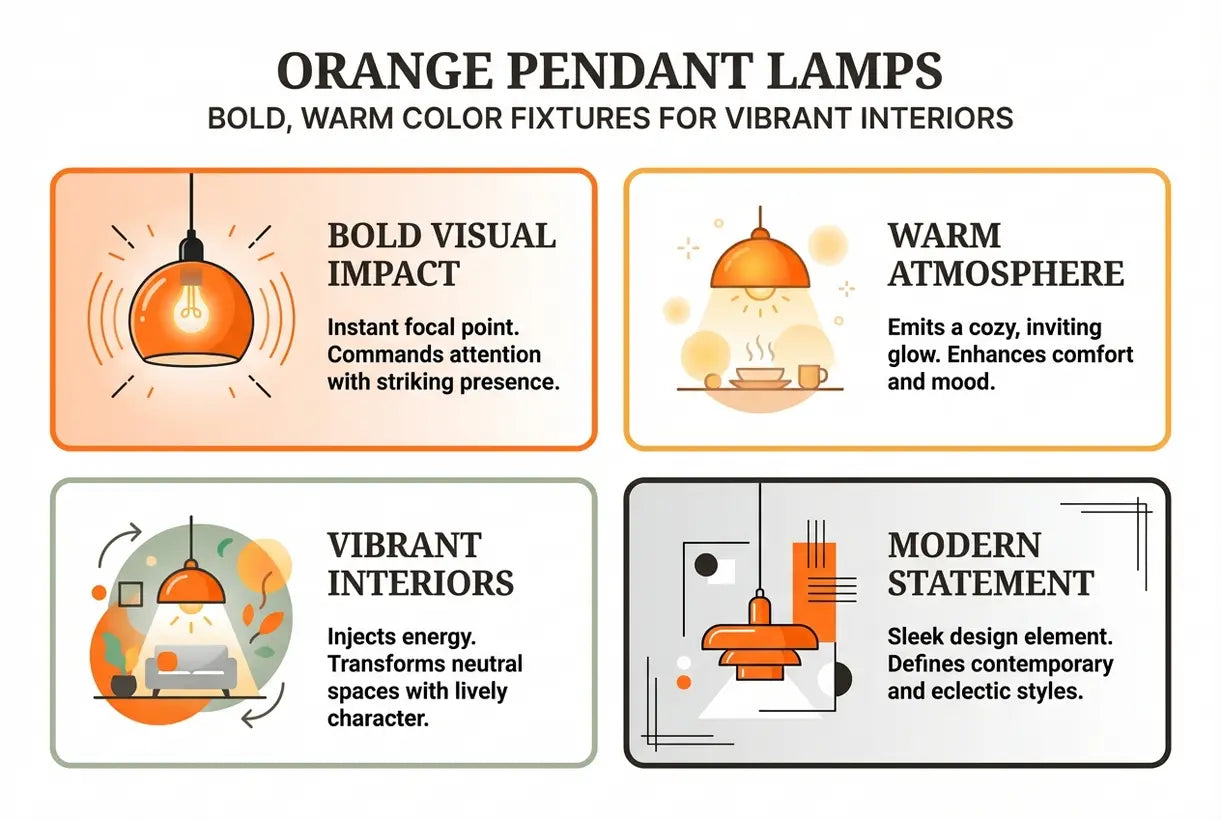 Oranje hanglampen: Gedurfde, warmgekleurde armaturen voor levendige interieurs - infographic