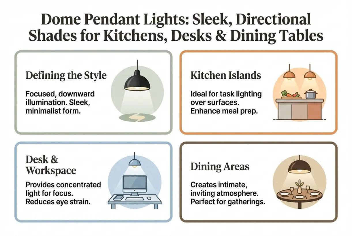 Dome Hanglampen: Strakke, Gerichte Kappen voor Keukens, Bureaus & Eettafels - infographic