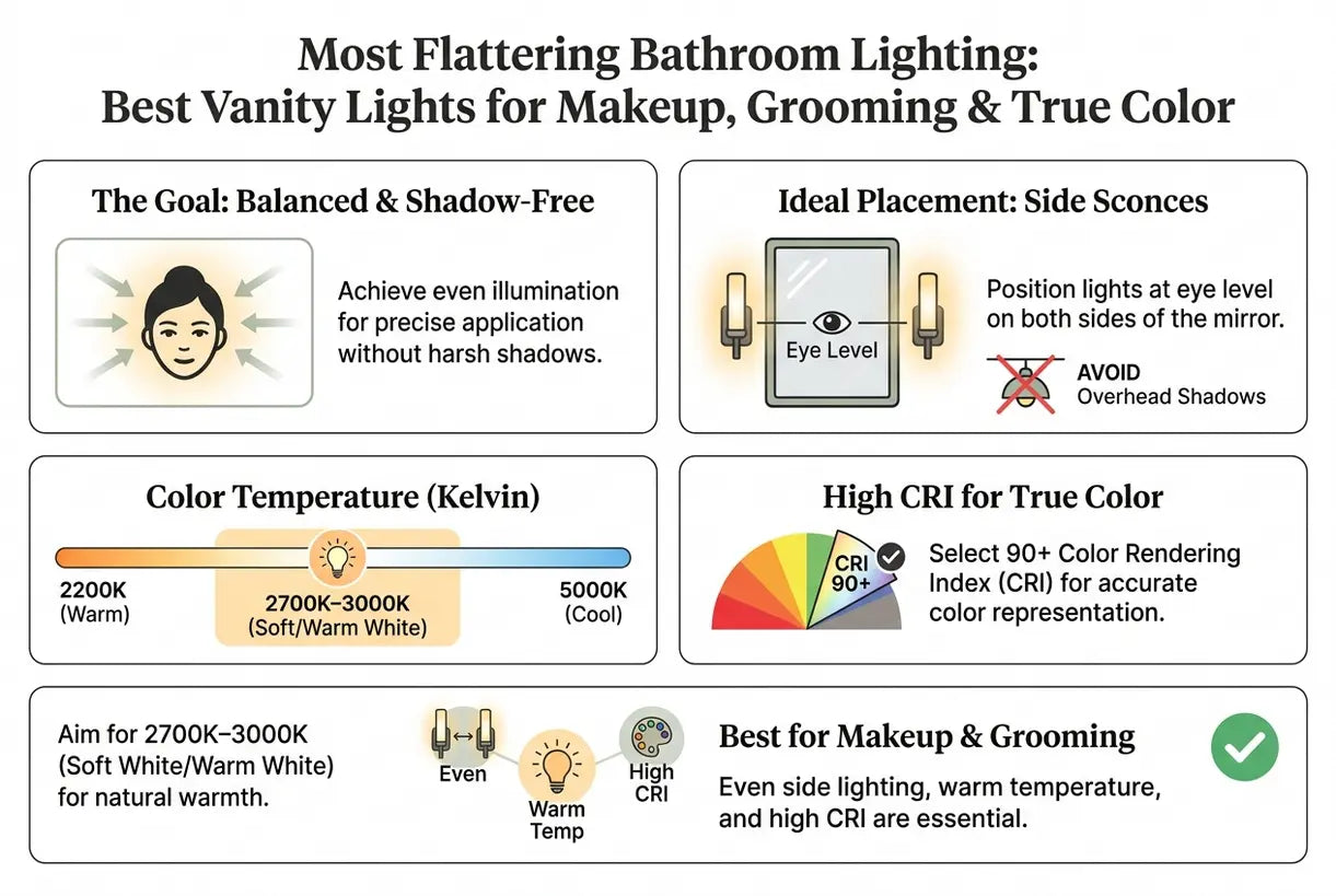 Most Flattering Bathroom Lighting: Best Vanity Lights for Makeup, Grooming & True Color - infographic