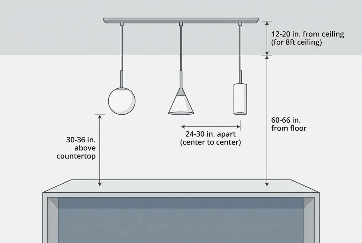 Diagram showing pendant light height and spacing guidelines