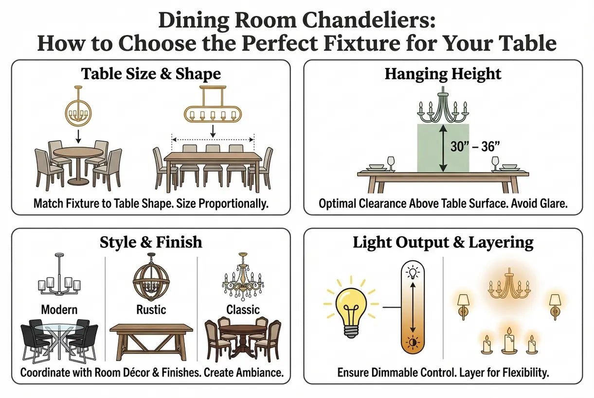Kroonluchters voor de eetkamer: zo kies je de perfecte lamp boven je tafel - infographic