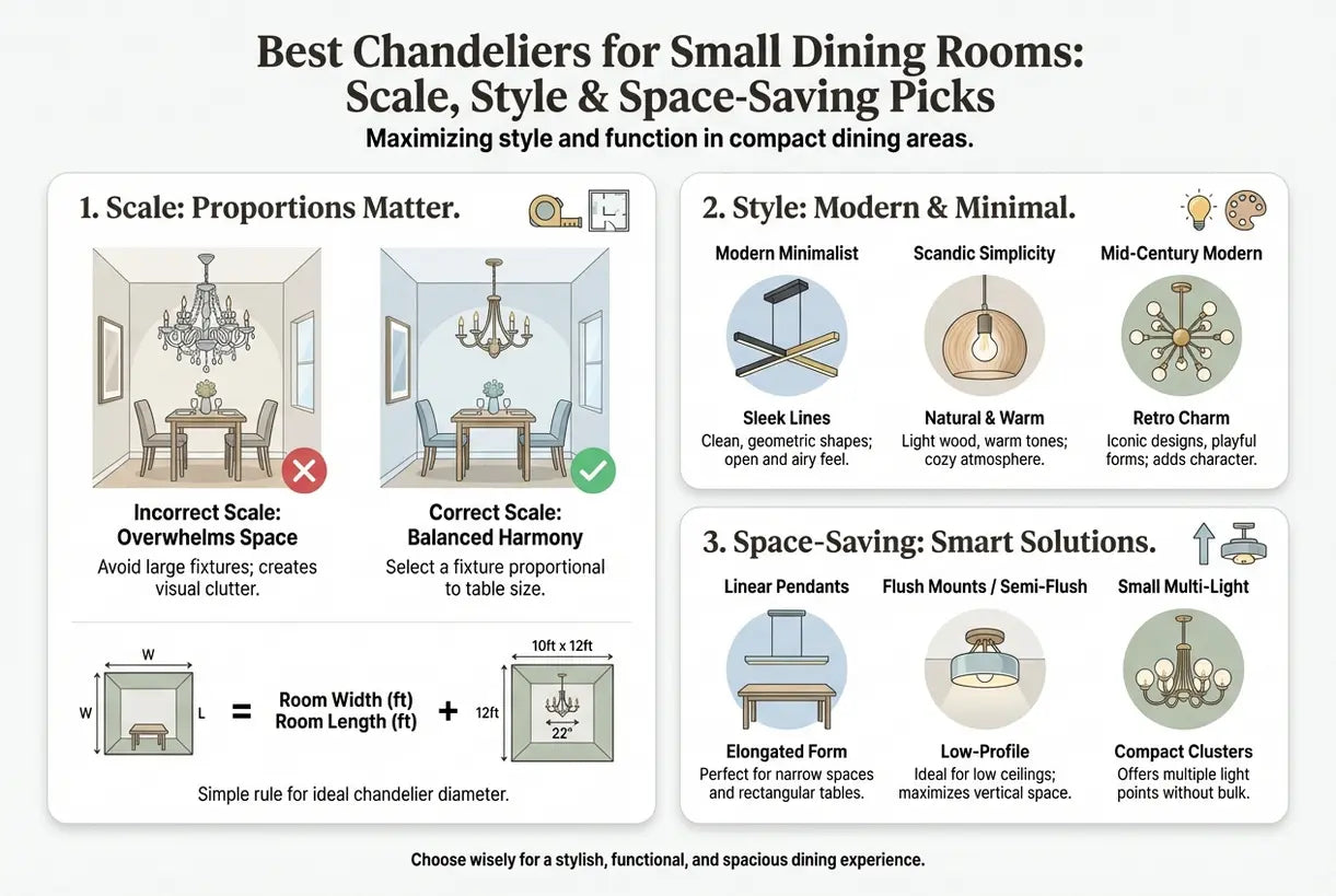 Beste Kronleuchter für kleine Esszimmer: Größe, Stil & platzsparende Auswahl – Infografik