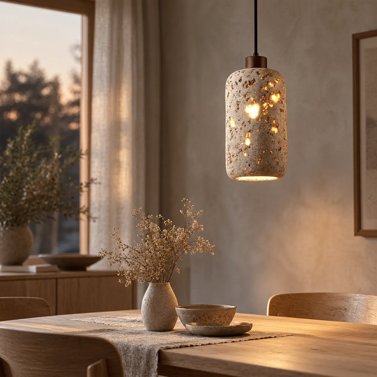 Fjella Travertin Steen Hanglamp Japandi