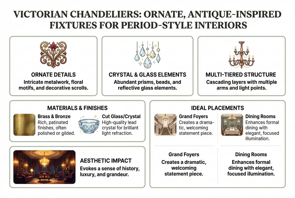 Victoriaanse Kroonluchters: Sierlijke, Antiek-Geïnspireerde Armaturen voor Interieurs in Periodestijl - infographic
