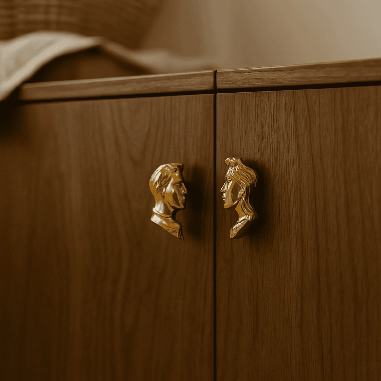 Sculptural Brass Figure Cabinet Handle by Skonne, Knobs & Handles, Figra Sculpted Portrait
