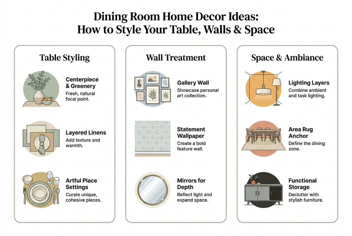 Dining Room Home Decor Ideas: How to Style Your Table, Walls & Space - infographic