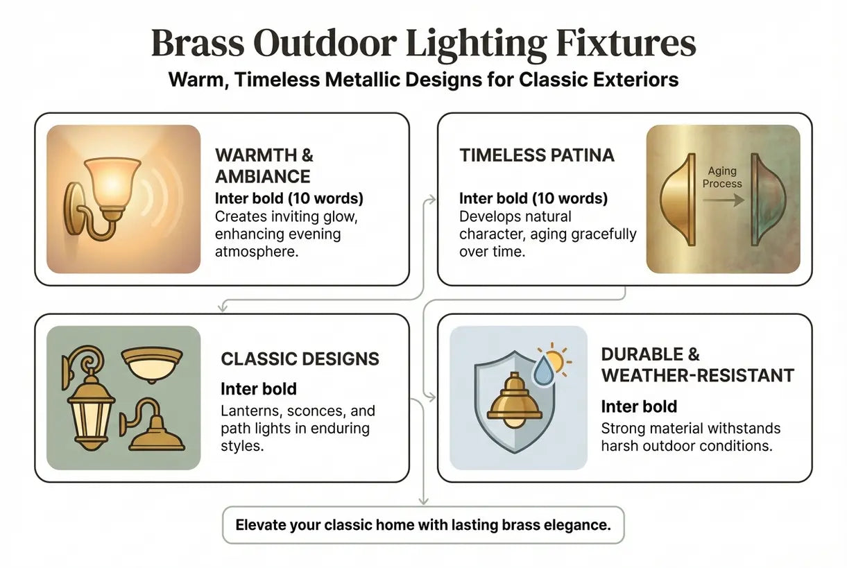 Messing buitenverlichting: warme, tijdloze metalen ontwerpen voor klassieke exterieurs - infographic