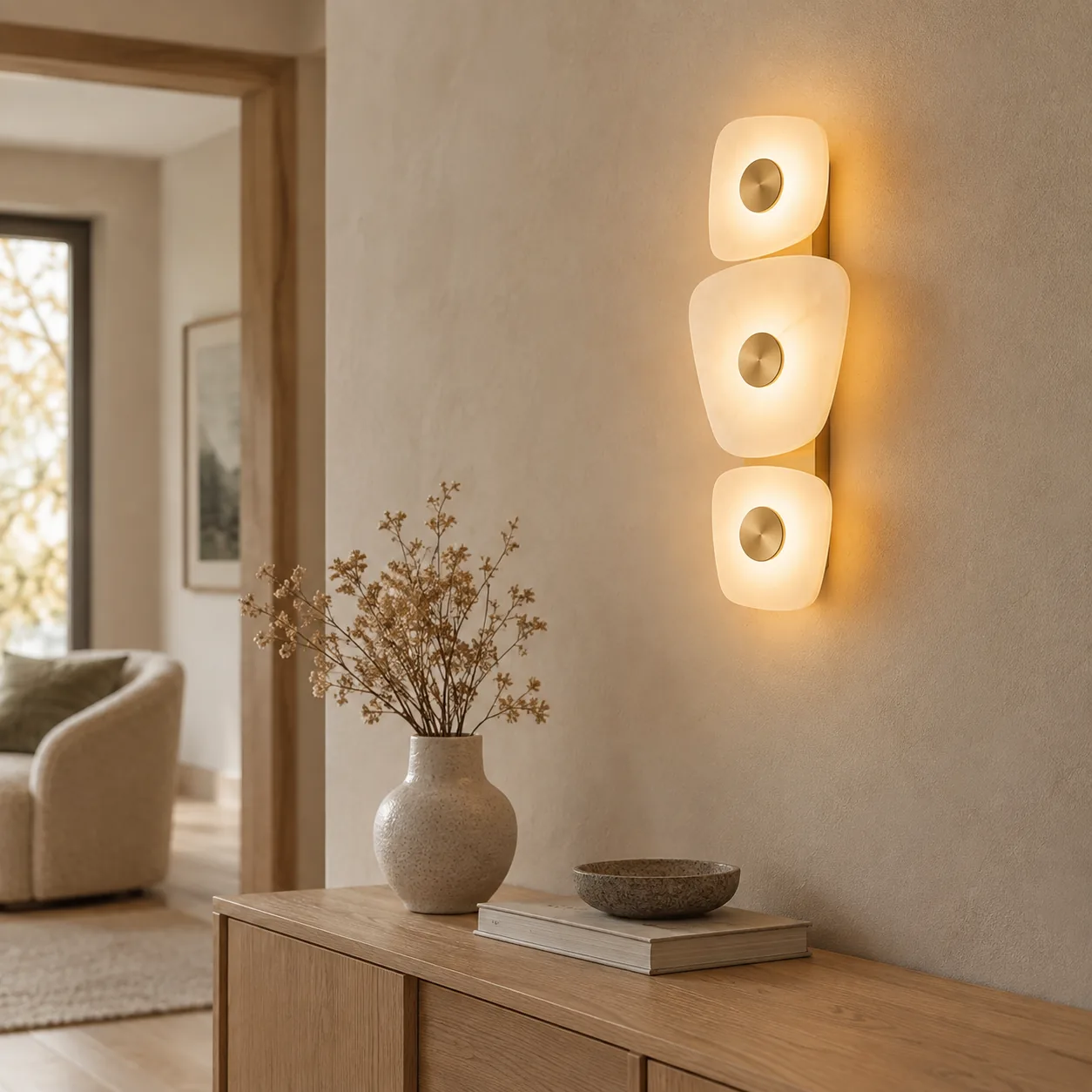 Steinglo Marmer en Messing Trio LED Wandlamp