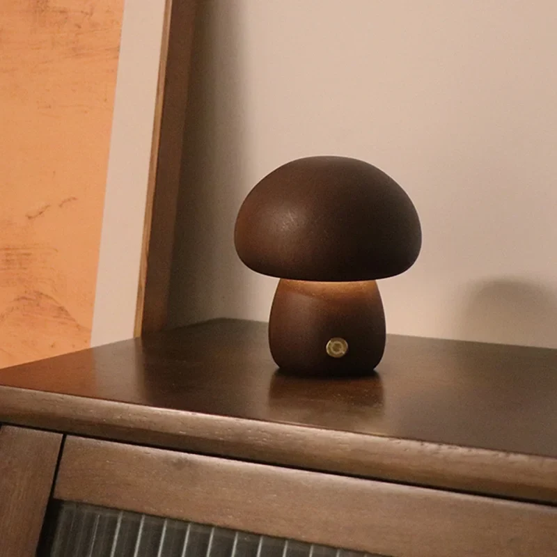Svampa Mushroom Night Light Wood Touch Sensor Lamp, Small Walnut, Table Lamps, Bedside