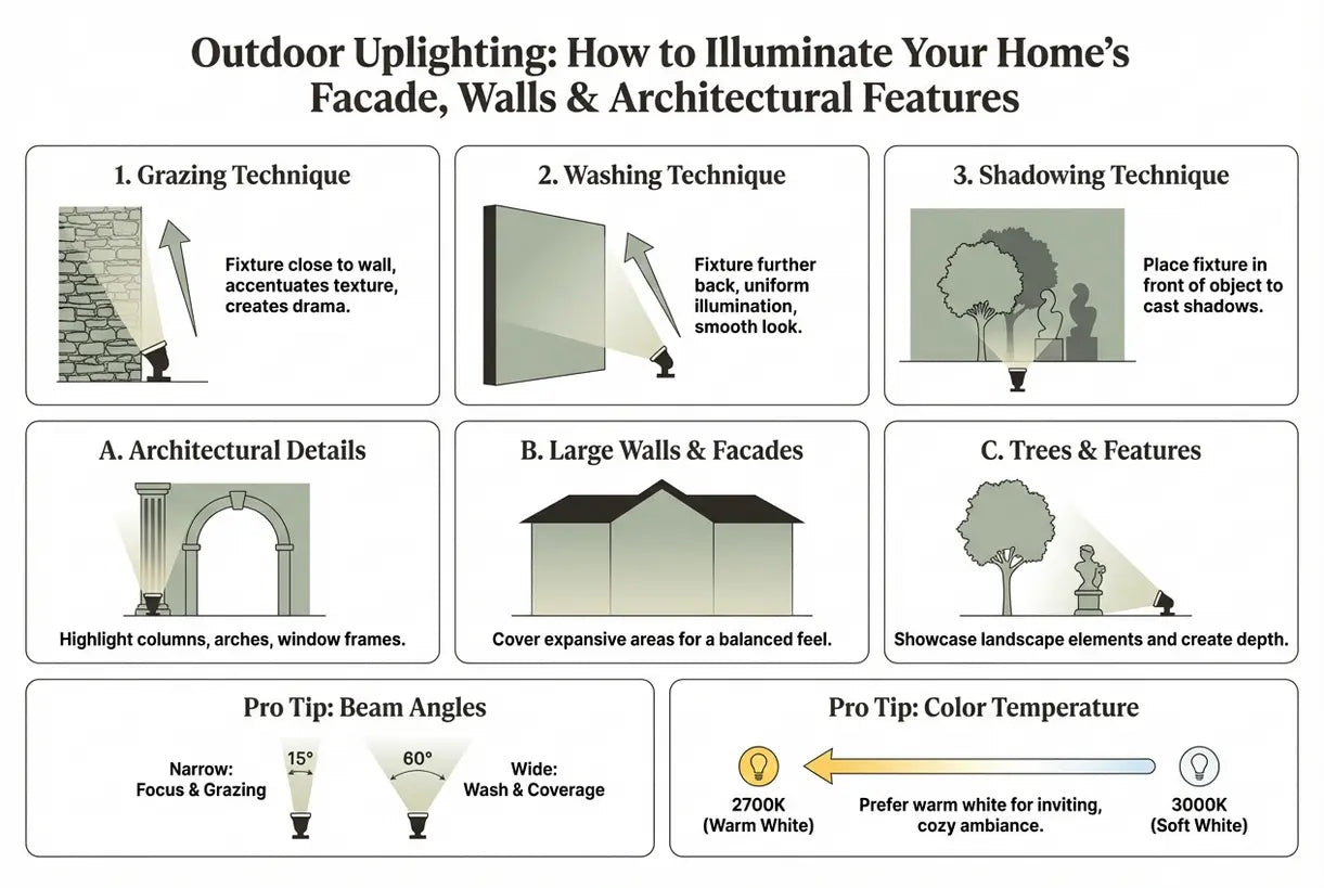 Buitenverlichting: Hoe de gevel, muren en architectonische kenmerken van uw huis verlichten - infographic