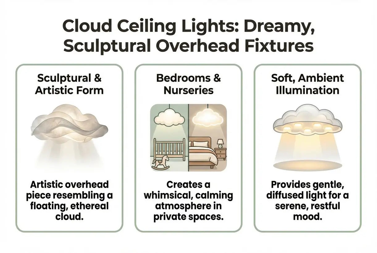 Wolk Plafondlampen: Dromerige, Sculpturale Plafondarmaturen voor Slaapkamers & Kinderkamers - infographic