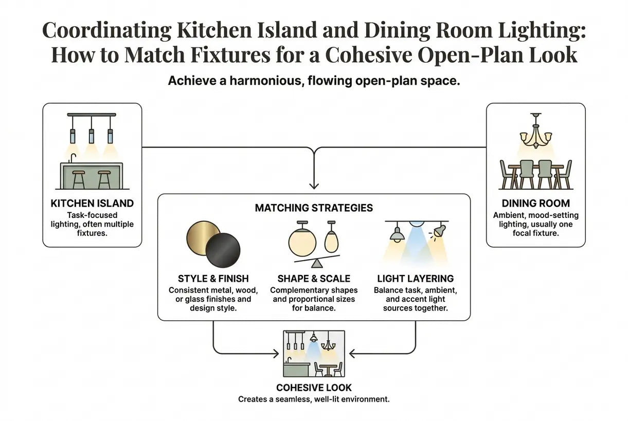 Coordinating Kitchen Island and Dining Room Lighting: How to Match Fixtures for a Cohesive Open-Plan Look - infographic