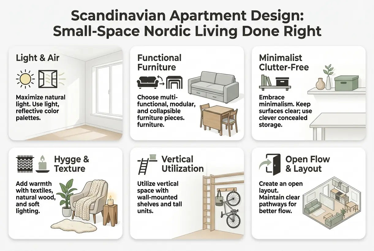 Scandinavisch Appartementontwerp: Noordse Leven in Kleine Ruimtes Goed Geregeld - infographic
