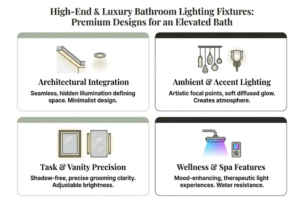 High-End & Luxury Bathroom Lighting Fixtures: Premium Designs for an Elevated Bath - infographic