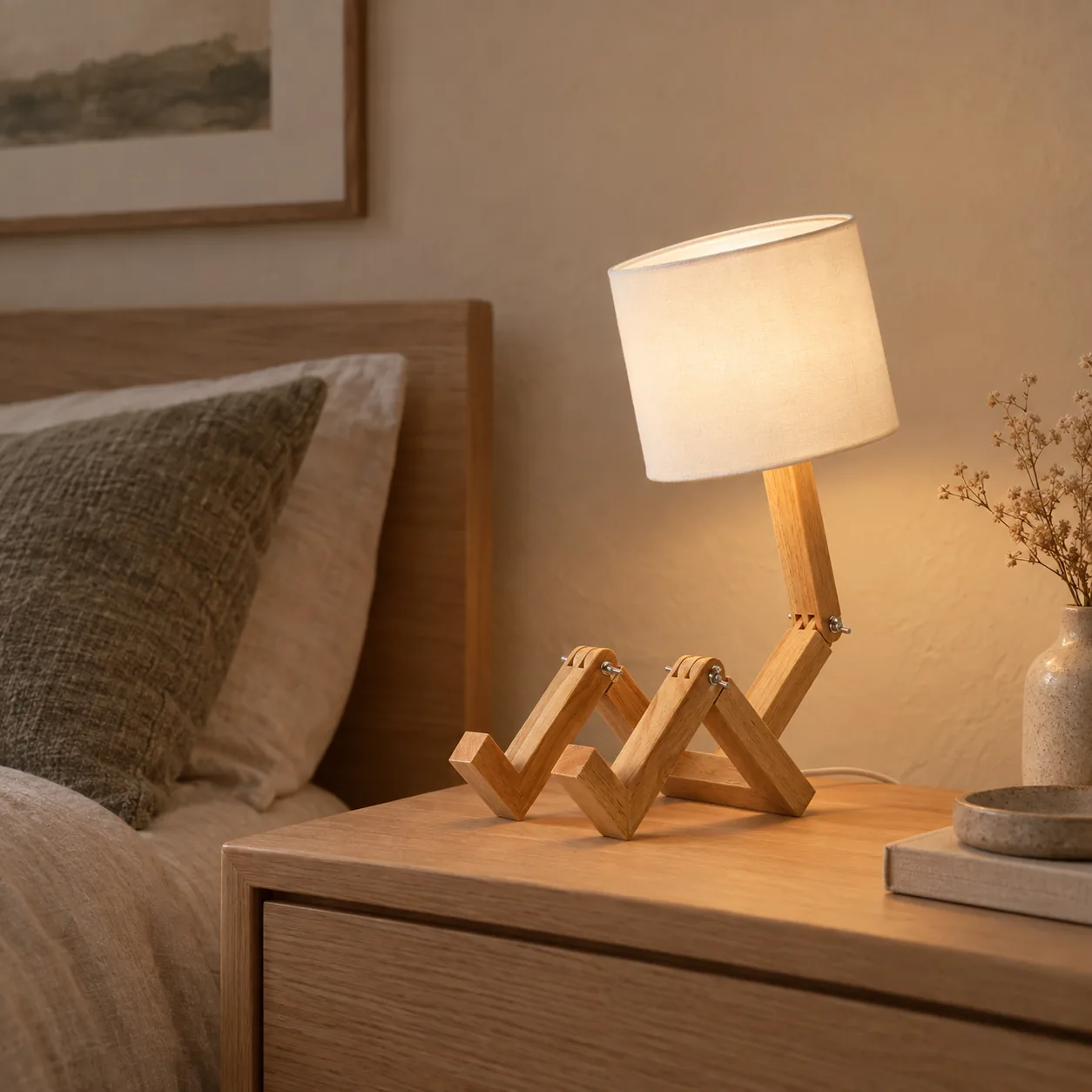 Glodbot Handgemaakte Massief Houten Robot Tafellamp