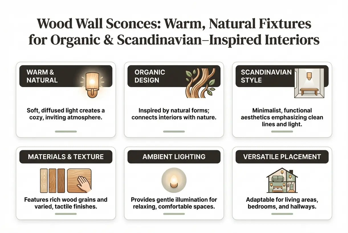 Houten wandlampen: Warme, natuurlijke armaturen voor organische & Scandinavisch-geïnspireerde interieurs - infographic