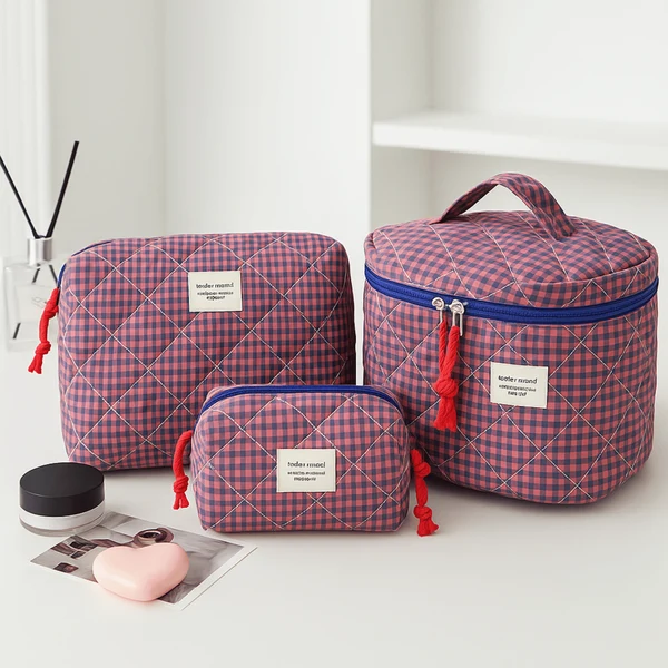 Flata Quilted 3-Piece Cosmetic Bag Travel Set