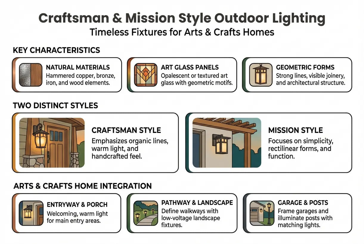 Buitenverlichting in craftsman- en missionstijl: tijdloze armaturen voor huizen in arts-and-crafts-stijl - infographic