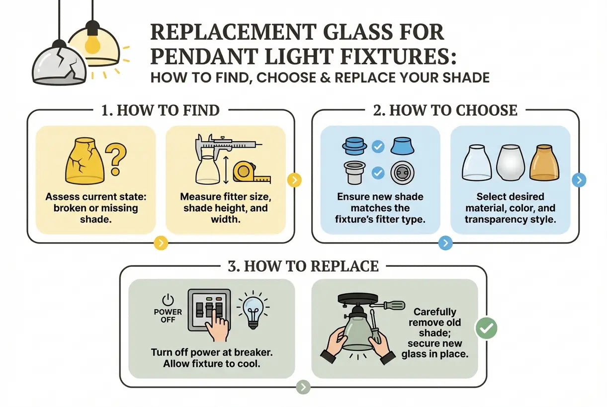 Reserveglas voor hanglampen: zo vind, kies en vervang je je lampenkap - infographic