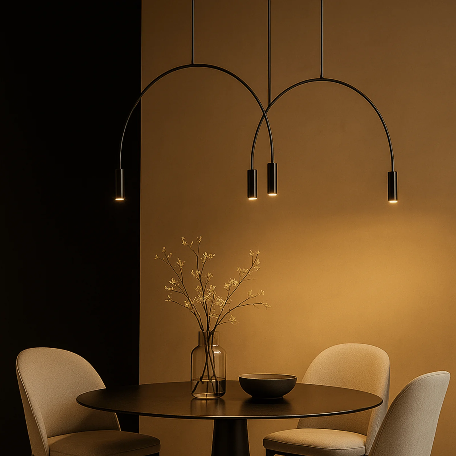 Sirkla 4-Light Black Semi-Circle Pendant Light, Ceiling Fixtures, Architectural