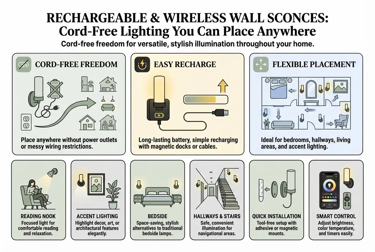 Rechargeable & Wireless Wall Sconces: Cord-Free Lighting You Can Place Anywhere - infographic