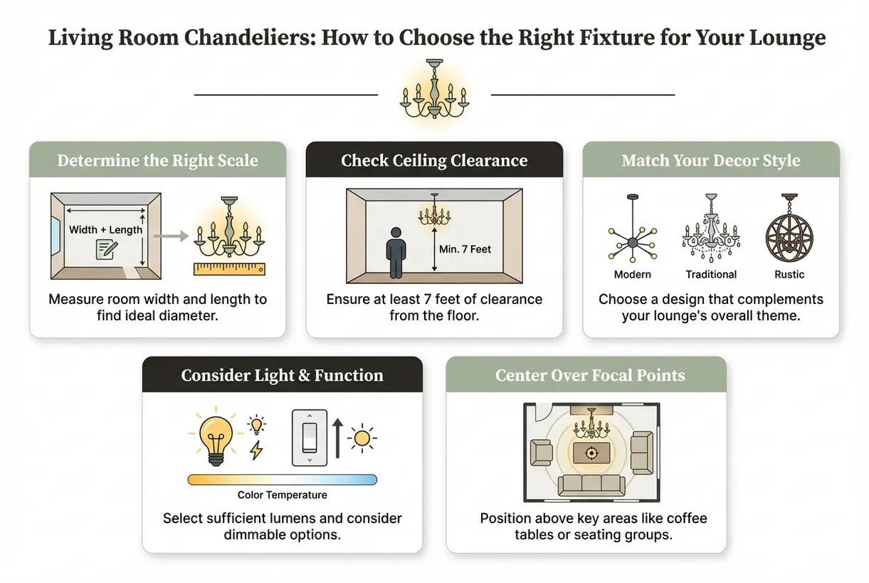 Living Room Chandeliers: How to Choose the Right Fixture for Your Lounge - infographic