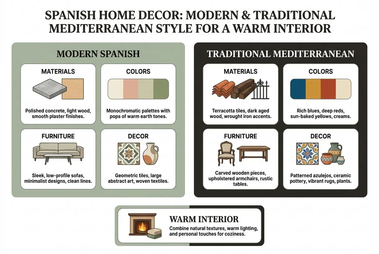 Spanish Home Decor: Modern & Traditional Mediterranean Style for a Warm Interior - infographic