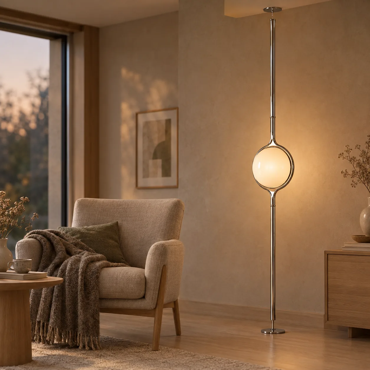 Stavlys Bauhaus Chroom Bol Vloer-tot-Plafond Lamp