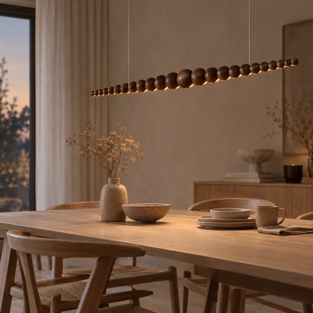 Treslys Donker Houten Dimbaar Lineair Hanglamp