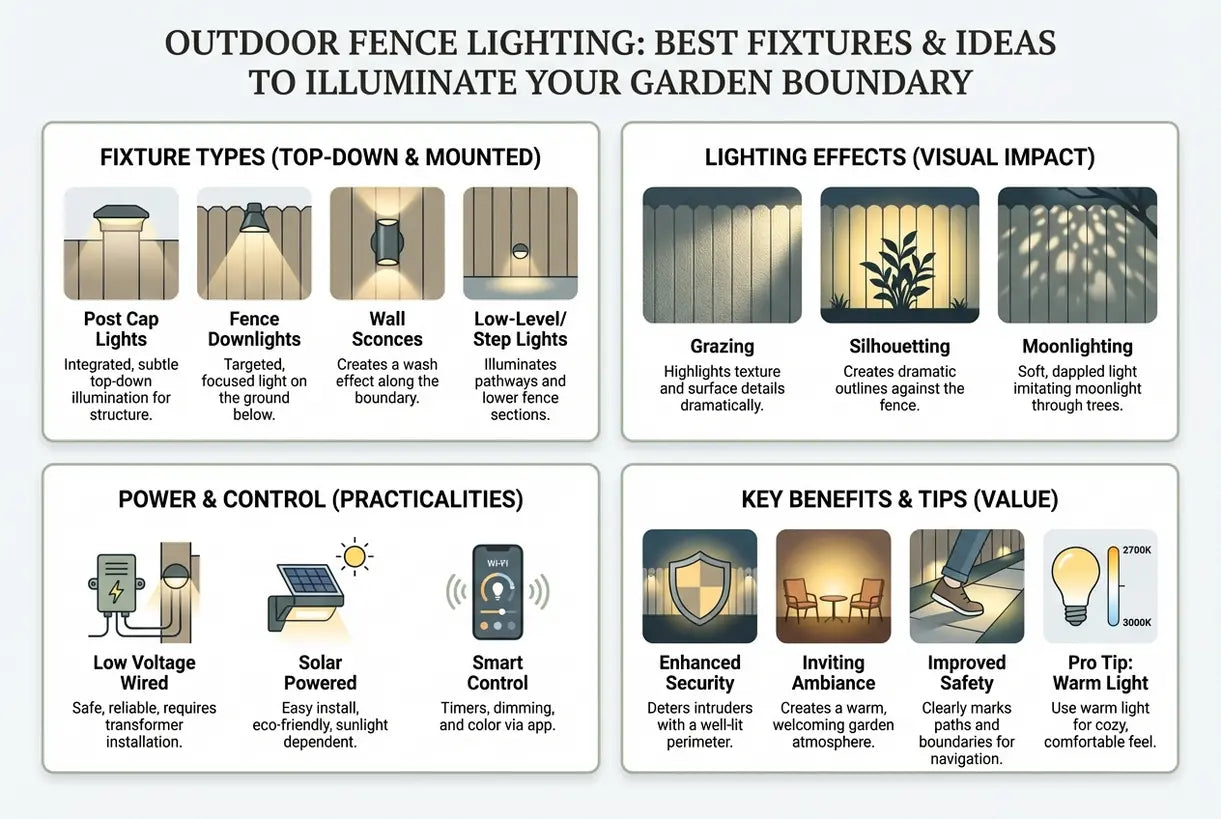 Buitenhekverlichting: Beste armaturen en ideeën om uw tuingrens te verlichten - infographic