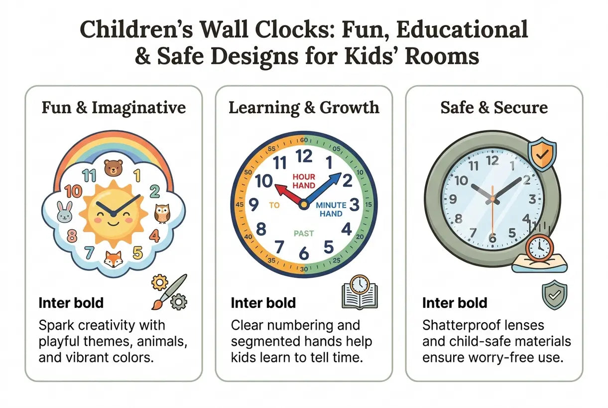 Kinderwandklokken: Leuke, Educatieve & Veilige ontwerpen voor kinderkamers - infographic