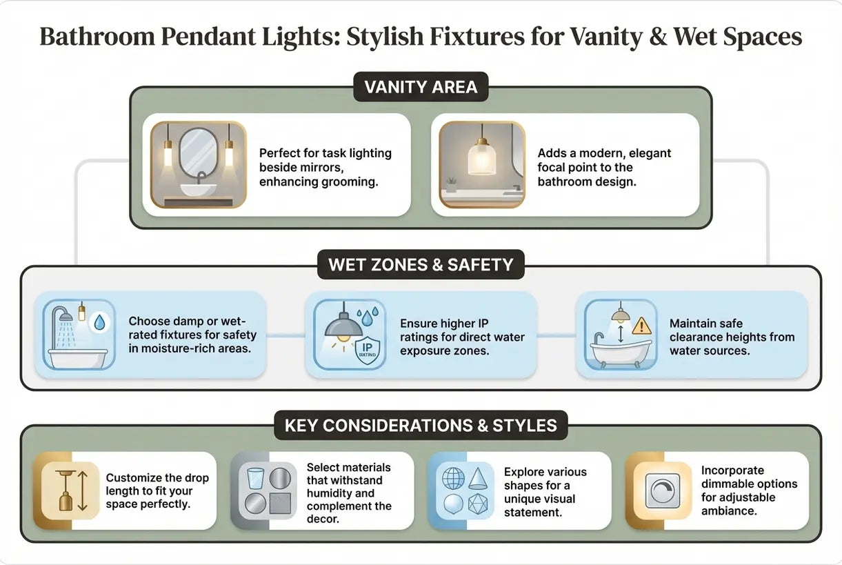 Bathroom Pendant Lights: Stylish Fixtures for Vanity & Wet Spaces - infographic
