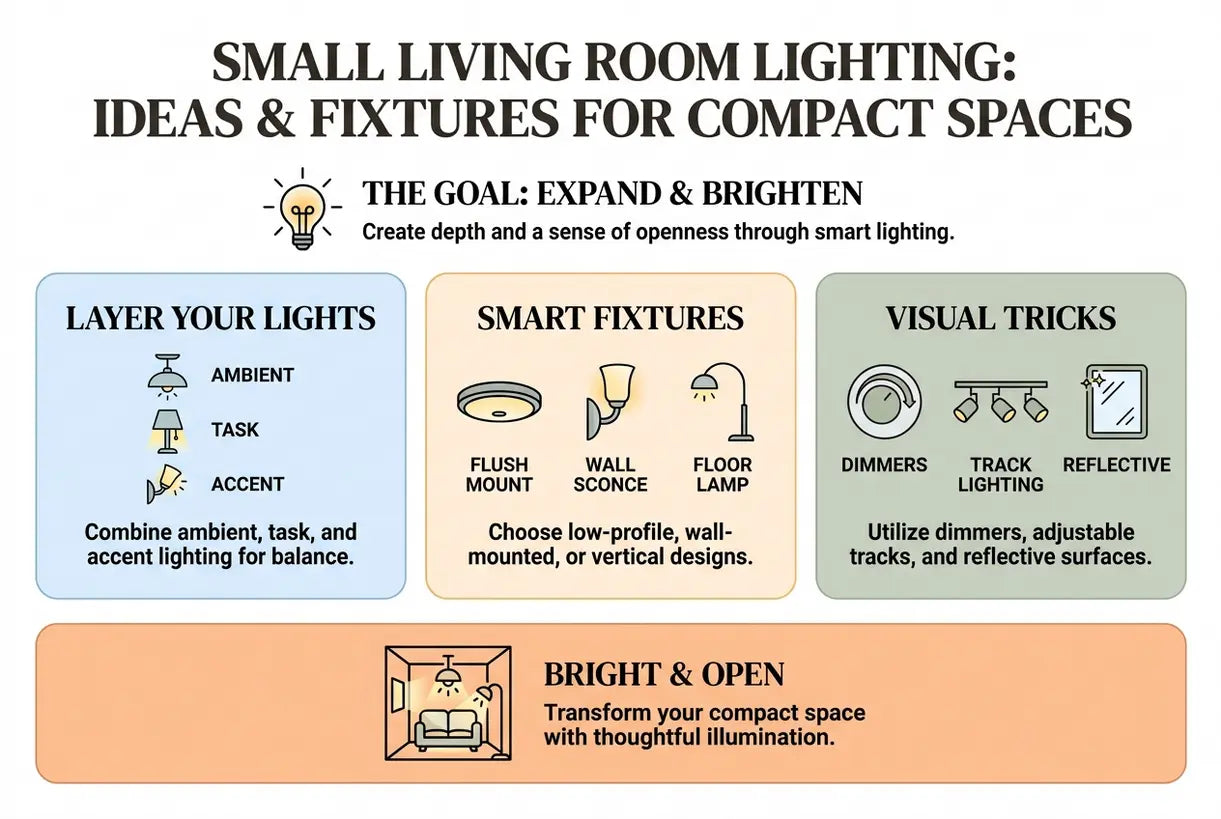 Small Living Room Lighting: Best Ideas & Fixtures for Compact & Apartment Spaces - infographic