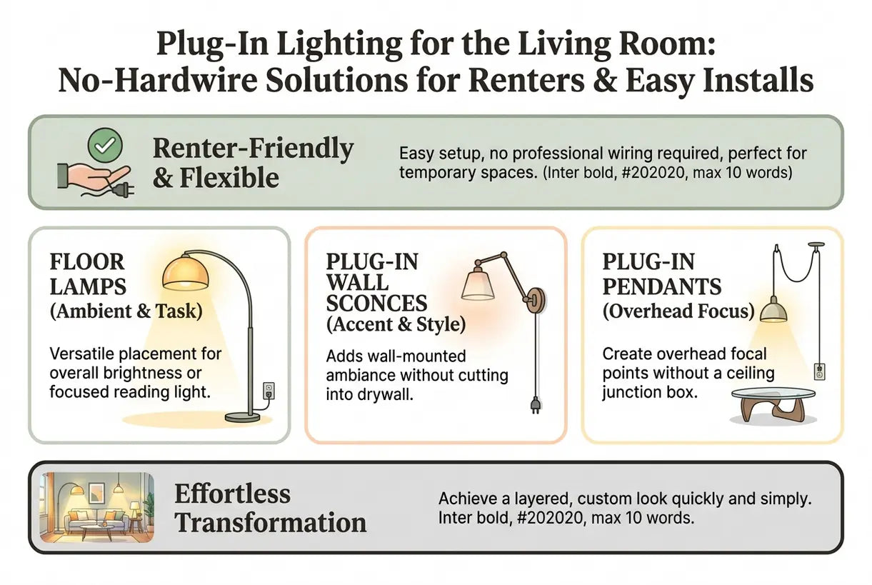 Plug-In Lighting for the Living Room: No-Hardwire Solutions for Renters & Easy Installs - infographic