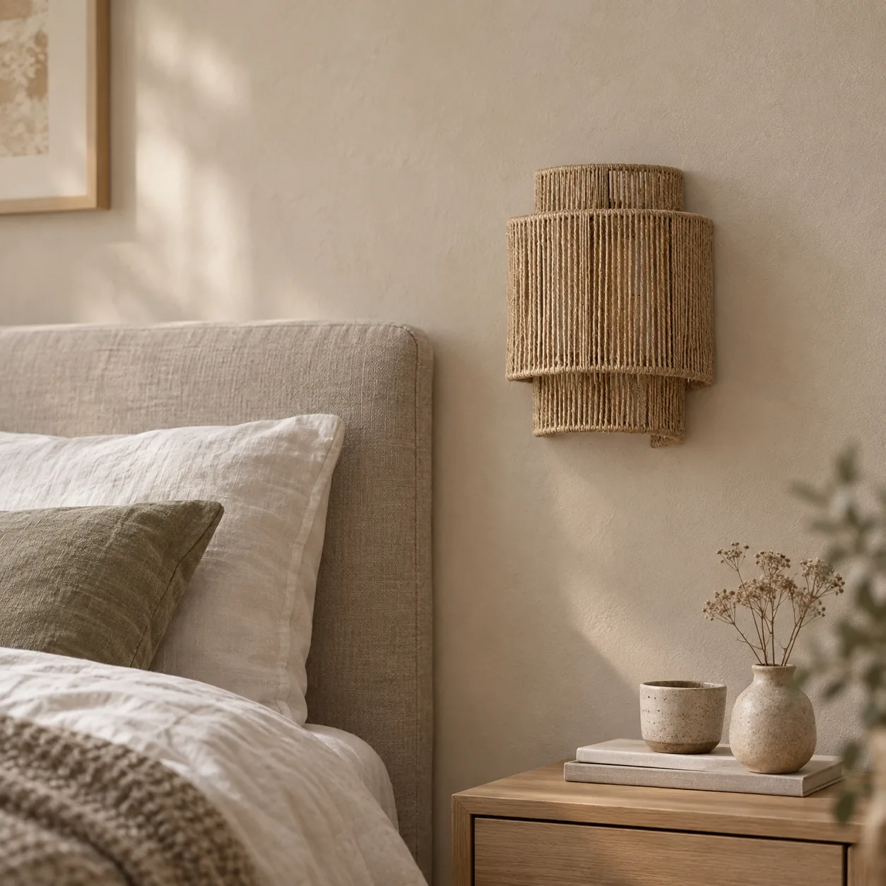 Fletta Boho touw geweven wandlamp goudkleurige afwerking