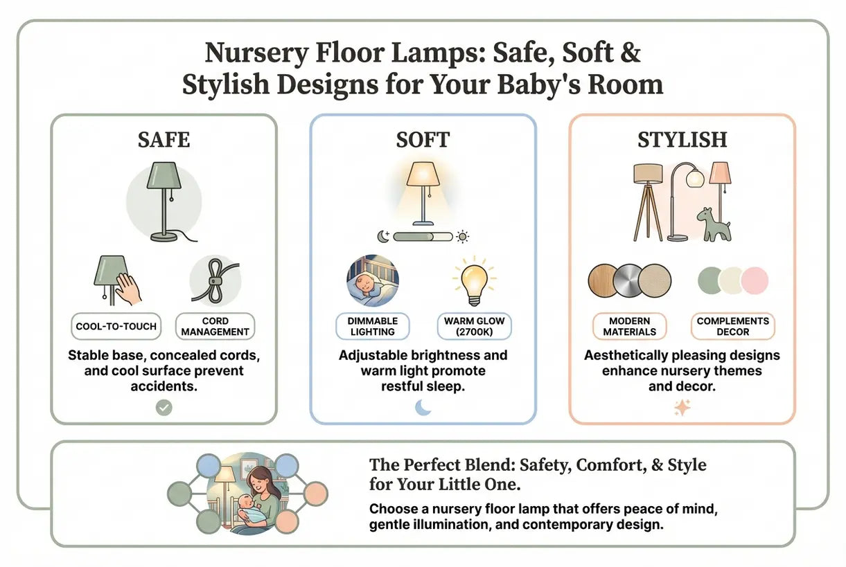 Kinderkamer Vloerlampen: Veilige, Zachte & Stijlvolle Ontwerpen voor de Babykamer - infographic