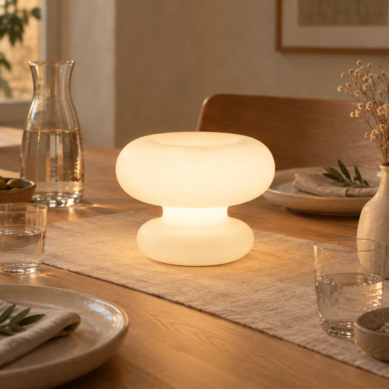 Glodring Witte Matglazen Donut Tafellamp
