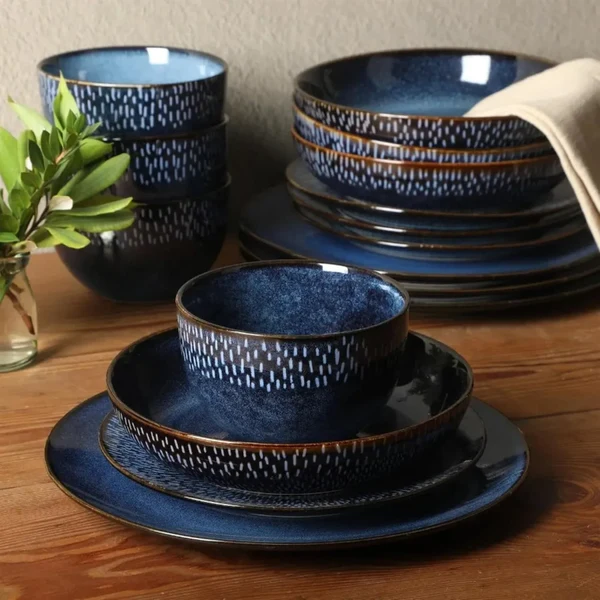 Valdis Cobalt Stoneware Dinnerware Set for 4